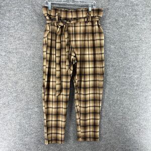 Jules & Leopold Dress Pants Women L Large Brown Plaid Skinny Belted High Rise